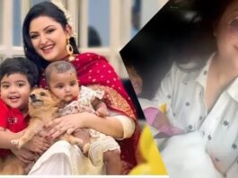 তিন নাম্বার জন ডান’, কোলে শিশু নিয়ে পরীমণি
